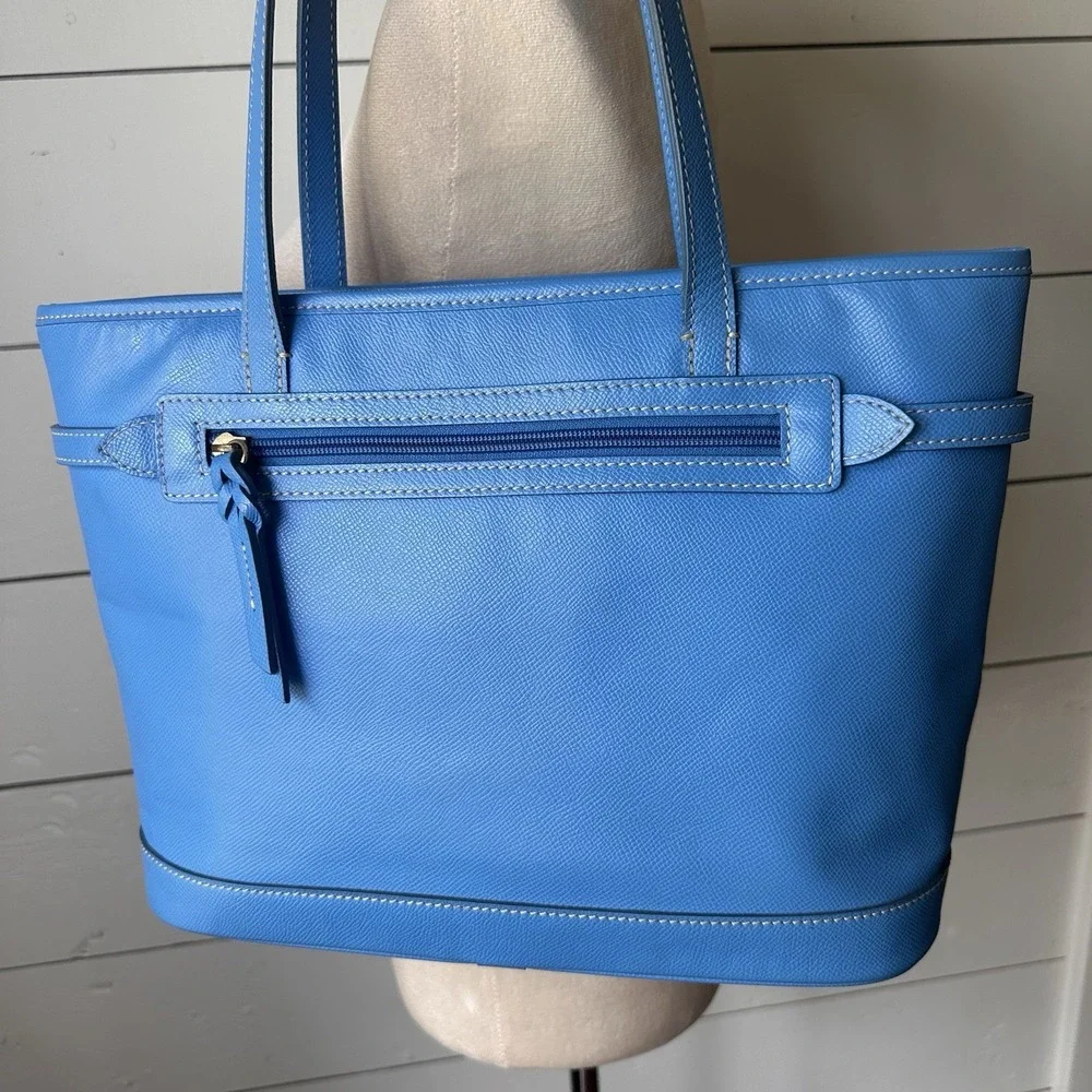 Dooney & Bourke Large Sky Blue Leather Tote Bag Cerulean Office Travel Preppy